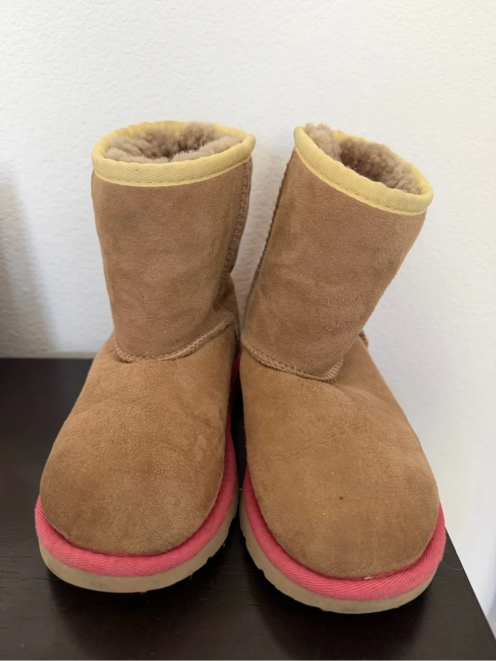 UGG Tan Suede Boots with Orange and Pink Accents
